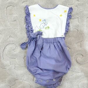 Sophie and Lucas purple bunny sunsuit